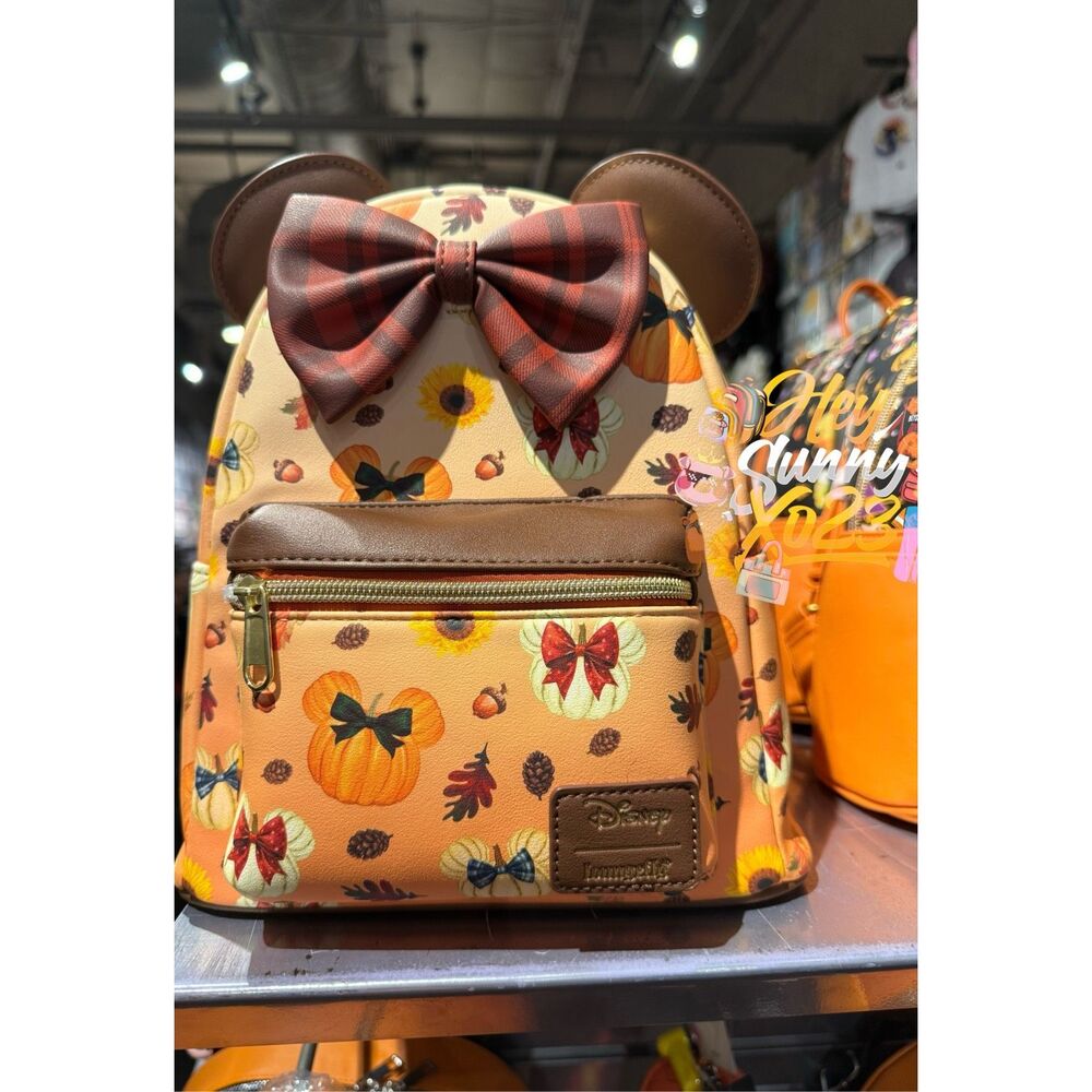 Loungefly Disney Minnie Mouse Fall Pumpkin Mini Backpack - Picture 1 of 5